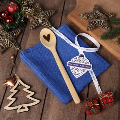 Набор подарочный «Доляна» Snow: синий, полотенце 35×60 см, хлопок 100%, вафля 220 г/м²