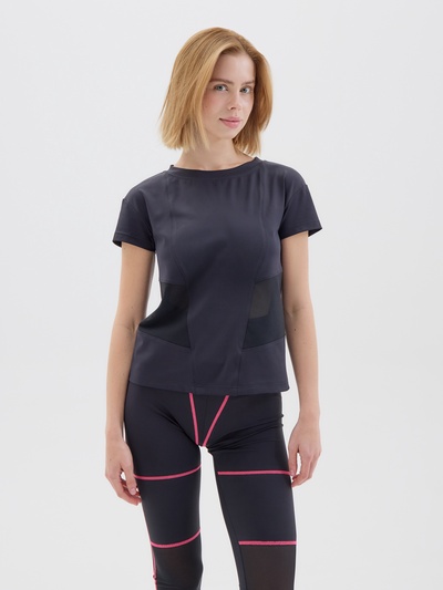 Футболка спортивная с сеткой женская MINAKU, чёрная, размер 42