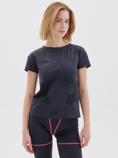 Футболка спортивная с сеткой женская MINAKU, чёрная, размер 48