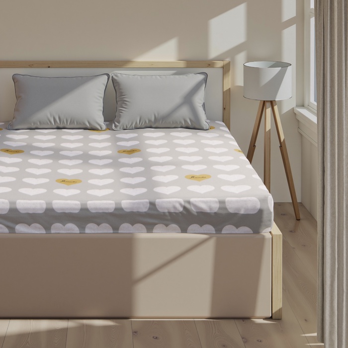 Простыня на резинке 2-спальная «Этель» Heart, 180×200+25, бязь - Фото 1