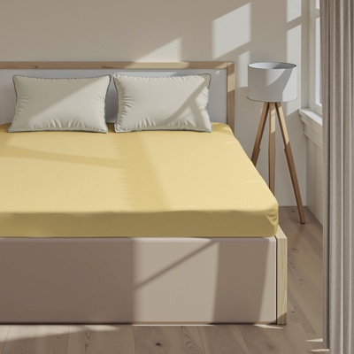 Простыня на резинке 2-спальная «Этель», 160×200+25 см, жёлтая, поплин