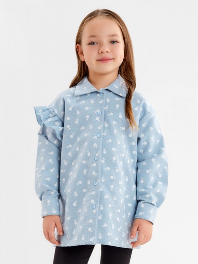 Рубашка для девочки с воланом KAFTAN, синяя, размер 30 (98-104 см)