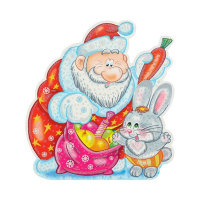 Плакат вырубной «Зайчик с Дедом Морозом» с блестками, 25×23 см