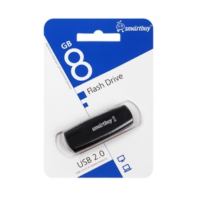 Флешка SmartBuy 008GB, 8 Гб, USB2.0, чт до 15 Мб/с, зап до 7 Мб/с, чёрная 10797674