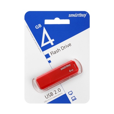 Флешка SmartBuy 032GB CLUE, 4 Гб, USB 2.0, чт до 15 Мб/с, зап до 8 Мб/с, красная