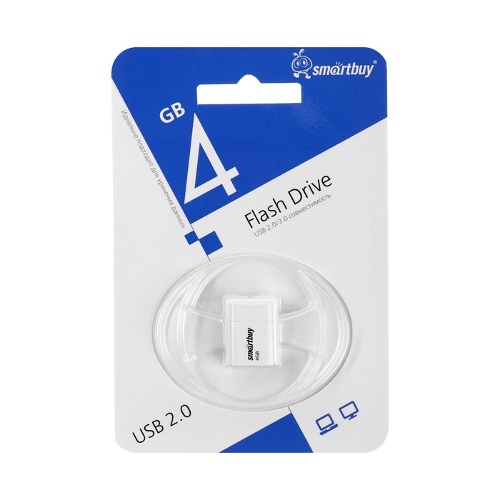 Флешка SmartBuy 004GB LARA, 4 Гб, USB 2.0, чт до 25 Мб/с, зап до 15 Мб/с, белая - Фото 1