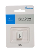 Флешка SmartBuy 004GB LARA, 4 Гб, USB 2.0, чт до 25 Мб/с, зап до 15 Мб/с, белая 10797684