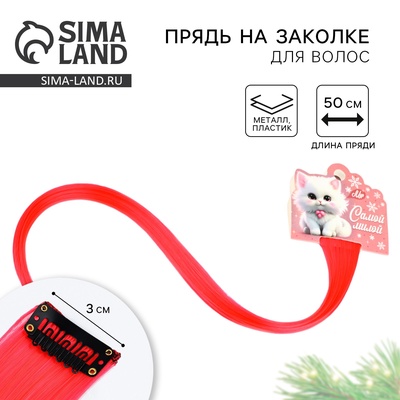 Цветная прядь для волос новогодняя «Котенок-мур», на заколке, 50 см