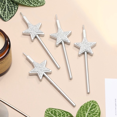 Свечи для торта 4 шт. «Блестящие звезды», серебряные