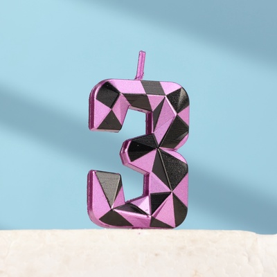 Свеча для торта «Алмаз», цифра 3, фиолетовый металлик