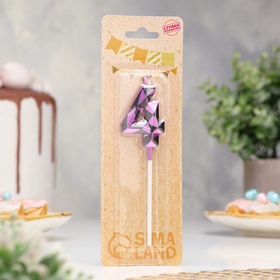 Свеча для торта «Алмаз», цифра 4, фиолетовый металлик (комплект 3 шт)