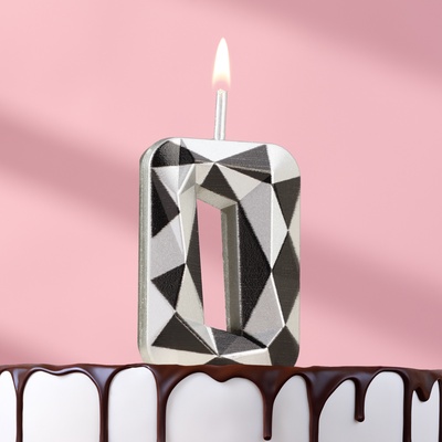 Свеча для торта «Алмаз», цифра 0, серебристый металлик