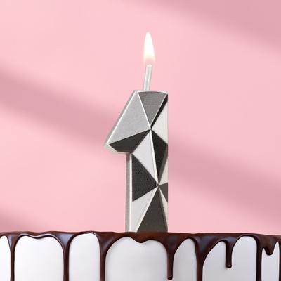 Свеча для торта «Алмаз», цифра 1, серебристый металлик