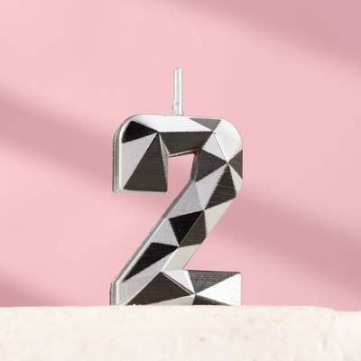 Свеча для торта «Алмаз», цифра 2, серебристый металлик