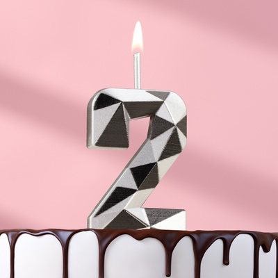 Свеча для торта «Алмаз», цифра 2, серебристый металлик