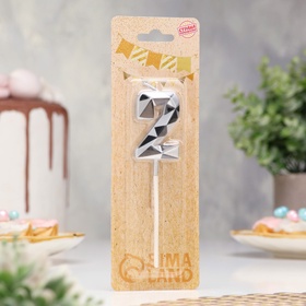 Свеча для торта «Алмаз», цифра 2, серебристый металлик (комплект 3 шт)