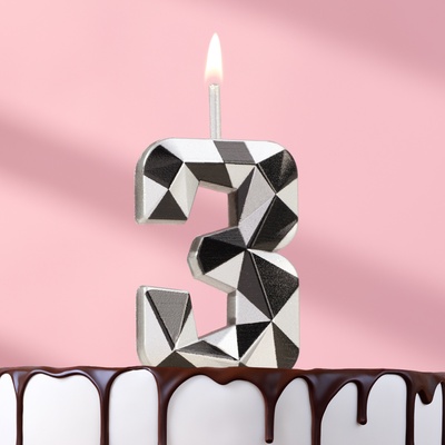 Свеча для торта «Алмаз», цифра 3, серебристый металлик