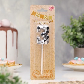 Свеча для торта «Алмаз», цифра 3, серебристый металлик (комплект 3 шт)