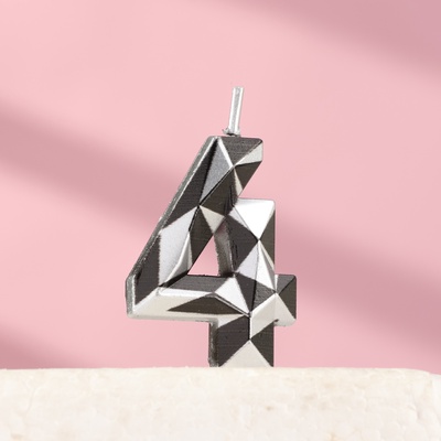 Свеча для торта «Алмаз», цифра 4, серебристый металлик