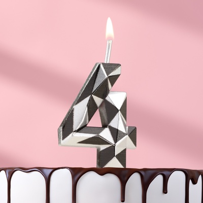 Свеча для торта «Алмаз», цифра 4, серебристый металлик