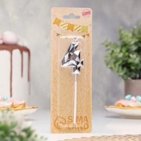 Свеча для торта «Алмаз», цифра 4, серебристый металлик (комплект 3 шт)