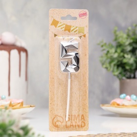 Свеча для торта «Алмаз», цифра 5, серебристый металлик (комплект 3 шт)