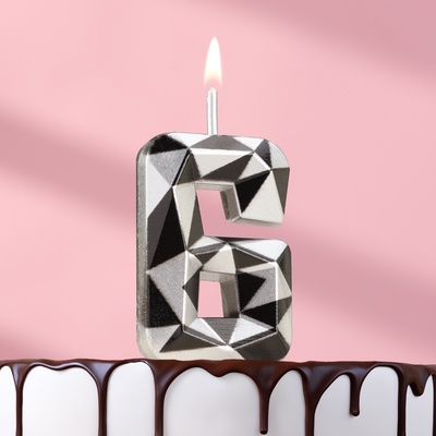 Свеча для торта «Алмаз», цифра 6, серебристый металлик