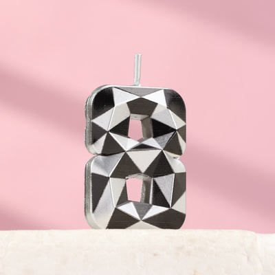 Свеча для торта «Алмаз», цифра 8, серебристый металлик