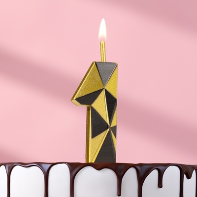 Свеча для торта «Алмаз», цифра 1, золотой с черным
