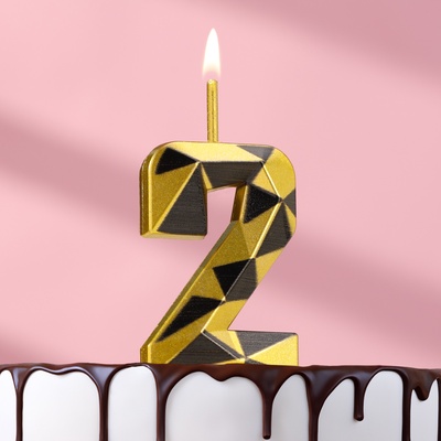 Свеча для торта «Алмаз», цифра 2, золотой с черным