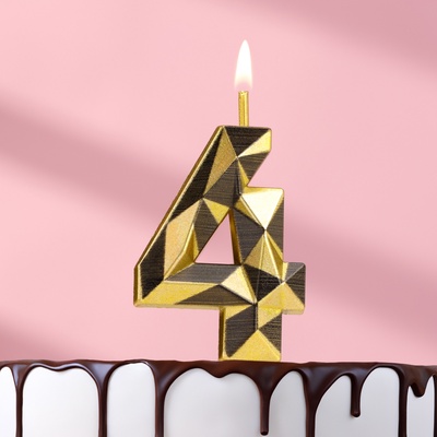 Свеча для торта «Алмаз», цифра 4, золотой с черным