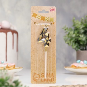 Свеча для торта «Алмаз», цифра 4, золотой с черным (комплект 3 шт)