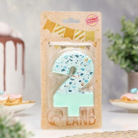 Свеча для торта «Мозаика», цифра 2, голубой