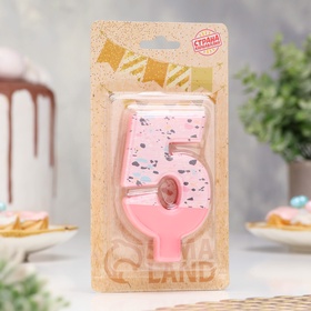 Свеча для торта «Мозаика», цифра 5, розовый