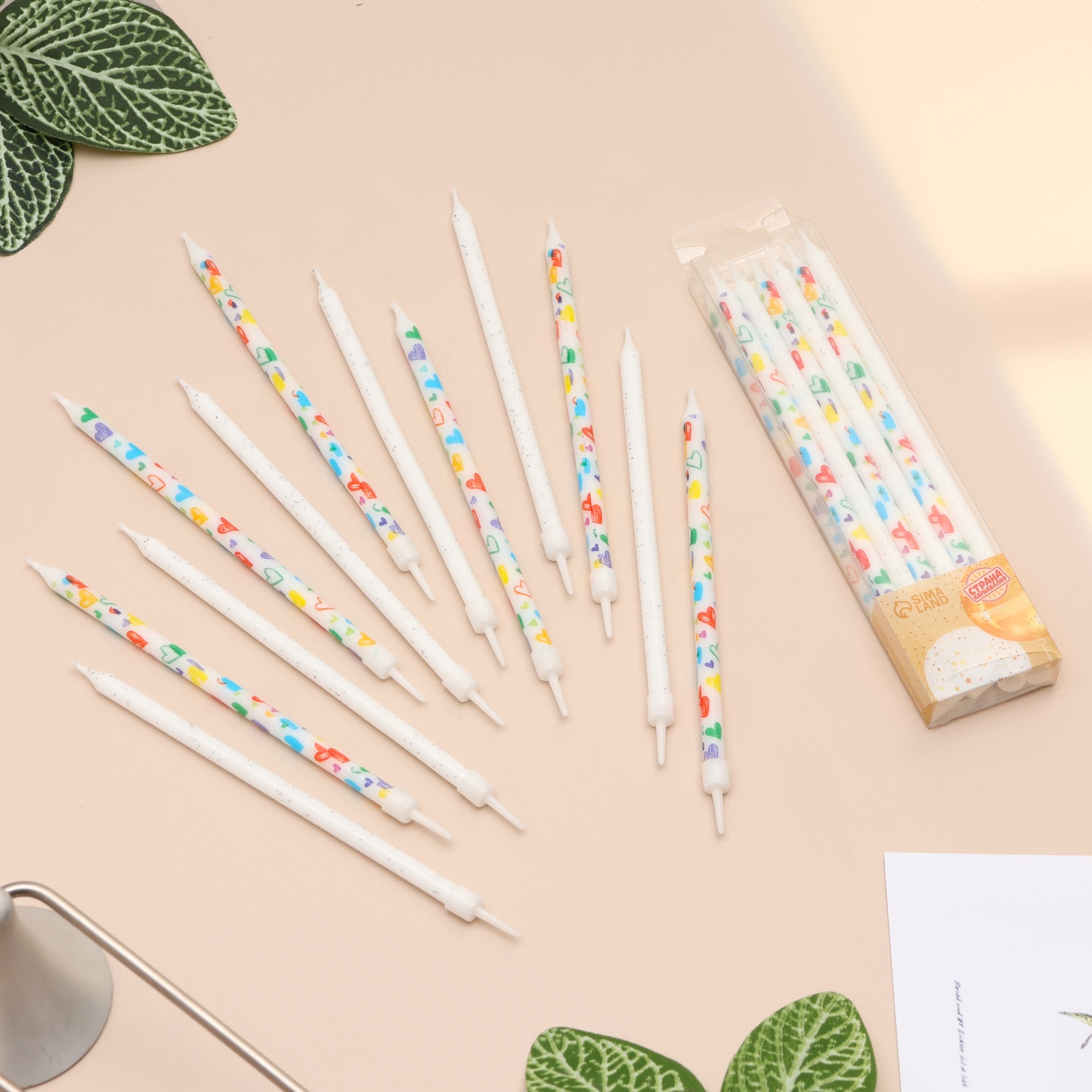 Свечи для торта «Сердца», 12 шт., белые Свечи для торта «Сердца», 12 шт., белые