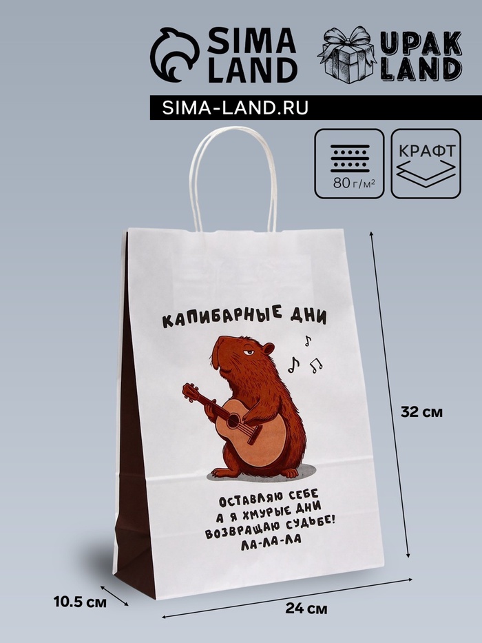 Пакет подарочный бумажный, «Капибарные дни», 24×10.5×32 см 1 шт. - Фото 1