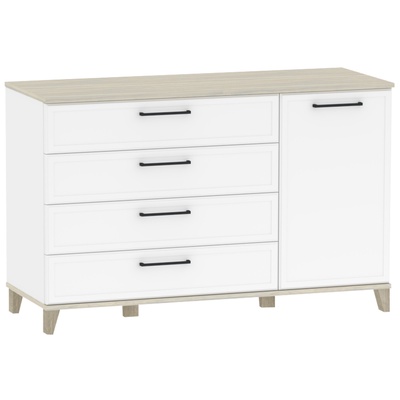 Комод напольный для спальни Aurelio 455, на ножках, 4 ящика, 1 дверь, 1200×455×777 мм, цвет белый/блеквуд сатиновый