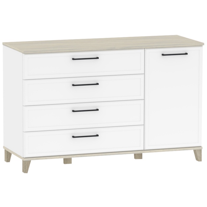 Комод напольный для спальни Aurelio 455, на ножках, 4 ящика, 1 дверь, 1200×455×777 мм, цвет белый/блеквуд сатиновый - Фото 1