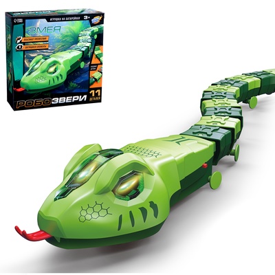 Уценка Животное «Змея», световые эффекты, работает от батареек, 11 деталей, цвет зелёный