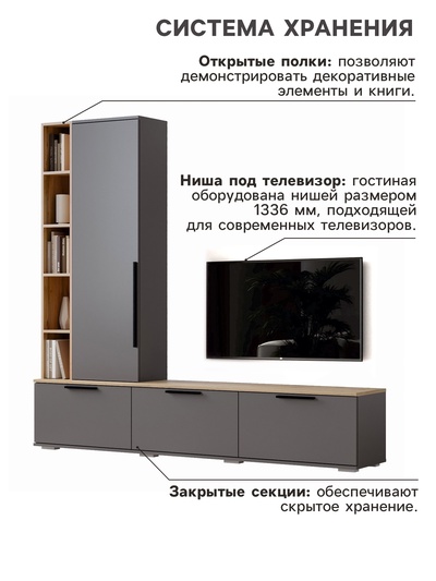 Гостиная «Селеста», 2006×370×1862 мм, цвет графит/дуб вотан