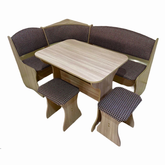 Кухонный уголок «КУ-3/4М», со столом, с табуретами, цвет шимо светлый/рогожка коричневая - Фото 1