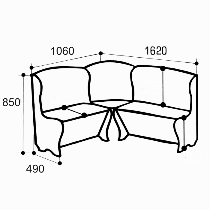 Кухонный уголок КУ-3/4М, 1560 х 1060 х 850, дуб венге/рогожка кор