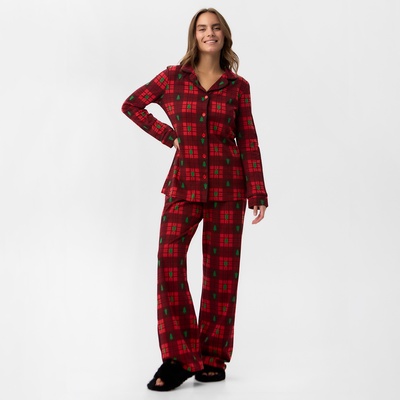 Пижама новогодняя женская (рубашка, брюки) KAFTAN Red mood, размер 48-50, красная