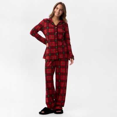 Пижама новогодняя женская (рубашка, брюки) KAFTAN Red mood, размер 48-50, красная