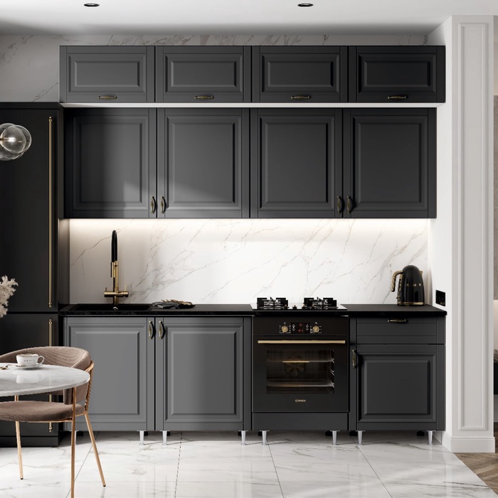 Кухонный гарнитур трёхуровневый в потолок «Престиж», с столешницей, 2400 мм, цвет графит софт - Фото 1