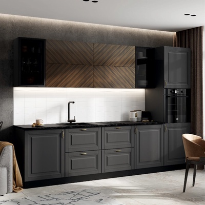 Кухонный гарнитур прямой «Престиж», с столешницей, 3000 мм, цвет графит/графит софт/прайм орех