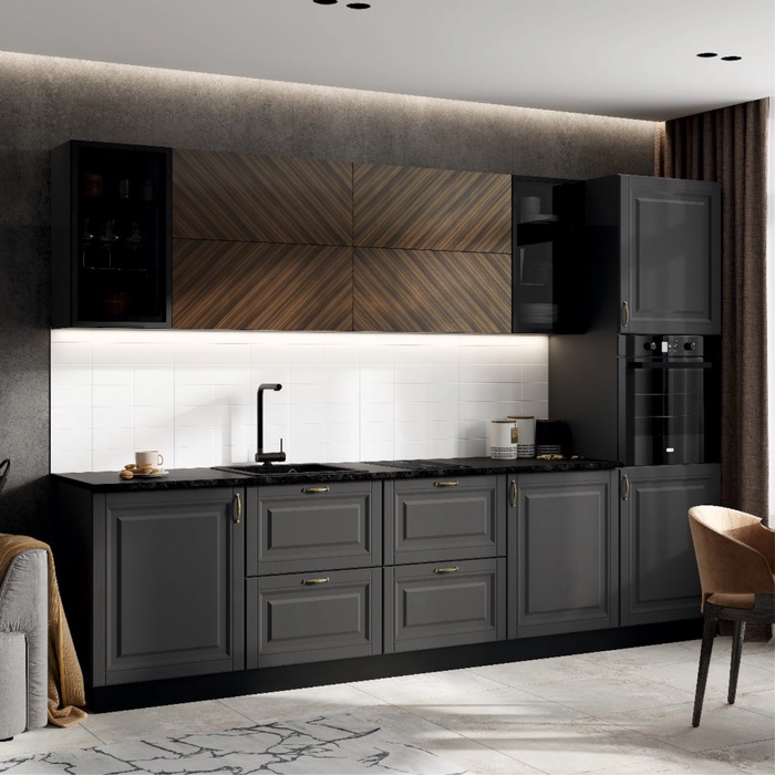 Кухонный гарнитур прямой «Престиж», с столешницей, 3000 мм, цвет графит/графит софт/прайм орех - Фото 1