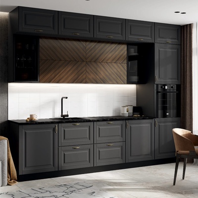 Кухонный гарнитур трёхуровневый в потолок «Престиж», с столешницей, 3000 мм, цвет графит/графит софт/прайм орех