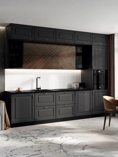 Кухонный гарнитур трёхуровневый в потолок «Престиж», с столешницей, 3000 мм, цвет графит/графит софт/прайм орех