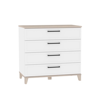 Комод напольный для спальни Aurelio 6, на ножках, 4 ящика, 802×455×778 мм, цвет белый/блеквуд сатиновый